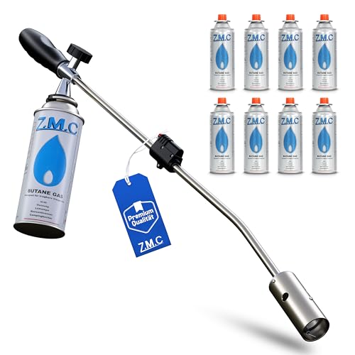 Z.M.C Unkrautvernichter 2,5 kW + 8 Gaskartuschen 227g, Unkrautbrenner mit Piezo-Zündung, Abflammgerät mit einstellbarer Flammenleistung bis zu 1400 °C von Z.M.C