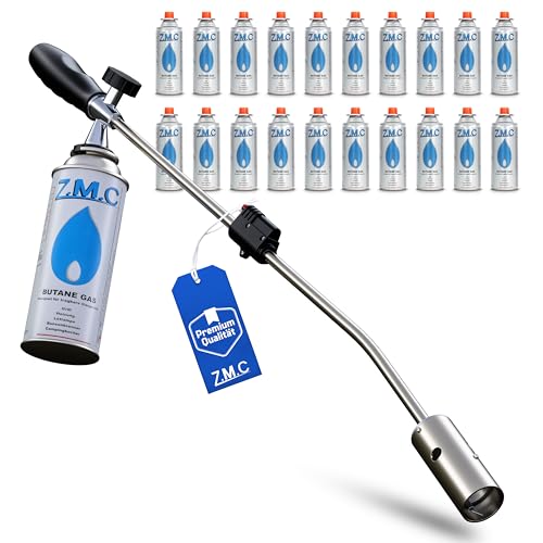 ZMC Unkrautvernichter 2,5 kW + 20 Gaskartuschen 227g, Unkrautbrenner mit Piezo-Zündung, Abflammgerät mit einstellbarer Flammenleistung bis zu 1400 °C von Z.M.C