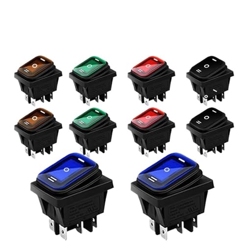 Z3LYA9 5/20/100 Stück 16 A 250 VAC 20 A125 VAC Waterproof Switch ON-OFF-ON Rocker Switch 12 V Power Switch 3 Position 6 Pins Self-Locking (6PIN LED Grün 220 V, 20 Stück) von Z3LYA9