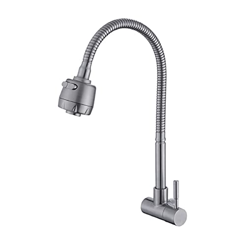 Kitchen Faucets, 304 Stainless Steel Single Cold-in-Wall Sink Faucet, Wall-Mounted Universal Swivel Sink Tap, Single Handle Single Hole, Brushed Nickel von ZAAHH