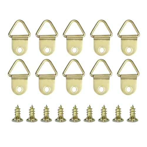 ZAAWUUT 50 Sets Metall-Bilderaufhänger mit Schrauben, kleines Dreieck-Ring-Bilderhaken-Set zum Aufhängen plattierter Fotorahmen, Draht, Wanddekoration, Kunst (Gold) von ZAAWUUT