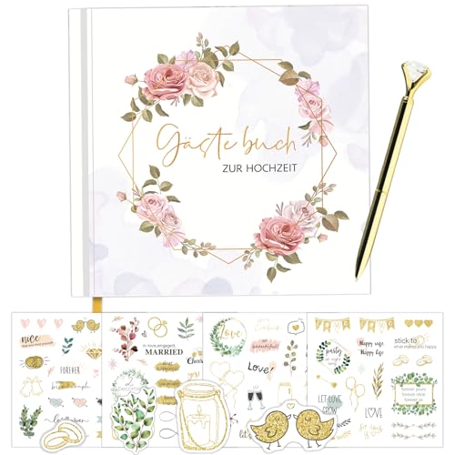 ZABARE Gästebuch Hochzeit,Gästebuch Blanko Hochzeitsbuch mit Aufkleber Stifte,120 Seiten Hochzeits Gästebuch Hochzeitsalbum für Fotos Erinnerungen,Wedding Guestbook Hochzeitsdeko,21x 21cm von ZABARE