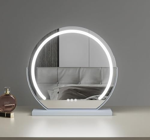 ZABBUS Badezimmerspiegel Halbrund Wandspiegel，schminkspiegel mit Beleuchtung，3 Farben Dimmbar, Touch-Schalter,Kann 360 ° drehen，Energie sparen (Size : White+40+Rotating) von ZABBUS