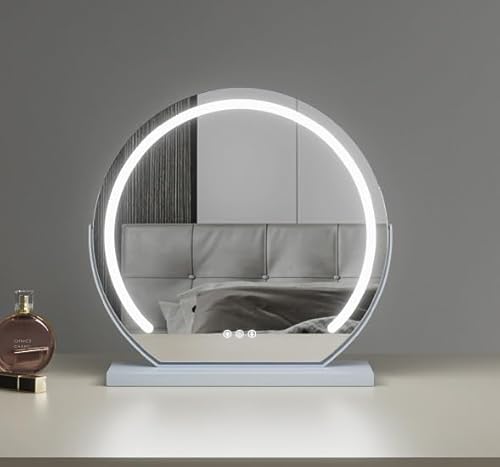 ZABBUS Badezimmerspiegel Halbrund Wandspiegel，schminkspiegel mit Beleuchtung，3 Farben Dimmbar, Touch-Schalter,Kann 360 ° drehen，Energie sparen (Size : White+60+Rotating) von ZABBUS