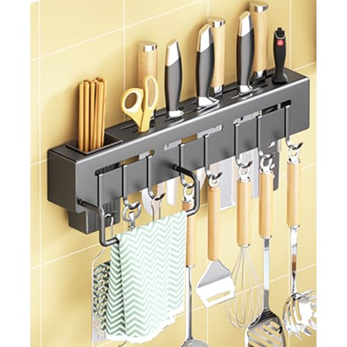 ZABEES Edelstahl Wand montiert Küchengeschirr Aufbewahrungsregal 40CM mit 6 Haken von ZABEES