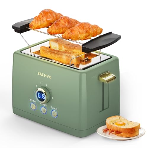 Toaster 2 Scheiben - ZACHVO Toaster mit Brötchenaufsatz, 6 Bräunungsstufe - 850W Toaster mit Herausnehmbare Krümelschublade, LED-Bildschirm - High Lift, Aufwärmen, Auftauen, Abbrechen Funktion von ZACHVO
