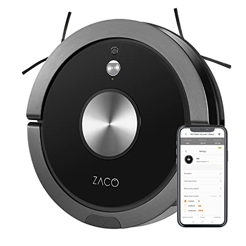 ZACO A9s Saugroboter mit Wischfunktion, App und Alexa Steuerung, 2 Std Laufzeit, für Tierhaare, 3in1 Hartböden wischen, Teppiche staubsaugen und bürsten, Roboterstaubsauger mit Ladestation, schwarz von ZACO