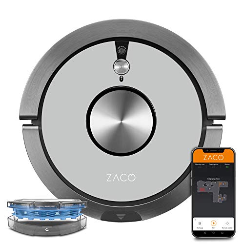 ZACO A9sPro Saugroboter mit Wischfunktion, App & Alexa, Mapping, bis zu 2 Std saugen oder wischen, Staubsauger-Roboter für Hartböden & Teppich, Tierhaare, Roboterstaubsauger mit Ladestation, grey von ZACO