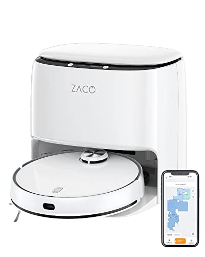 ZACO M1S Saug Wischroboter mit Waschstation, Selbstreinigung, Lasernavigation & Hinderniserkennung, 4L Frischwassertank, App, Mapping, bis 180Min, Wisch Saugroboter für Parkett & Tierhaare von ZACO