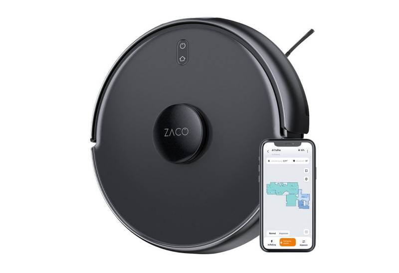 ZACO Nass-Trocken-Saugroboter A11s Pro, 50 W, beutellos, Saugroboter mit Wischfunktion Tierhaare Staubsaugerroboter für Teppich von ZACO