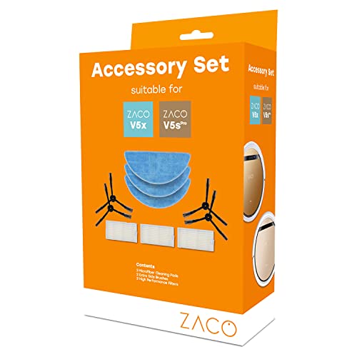 ZACO original Zubehör-Set passend für ZACO V5sPro und V5x Saugroboter mit Wischfunktion, inkl. Wischtücher, Seitenbürsten und Filter von ZACO