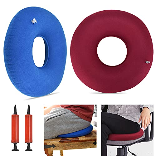 ZACUDA 2 Stück Aufblasbares Sitzkissen Orthopädisches Aufblasbares Ringkissen Donut Kissen mit 2 Pumpen, zur Behandlung von Hämorrhoiden und zur Korrektur der Sitzhaltung (Blau und Rot) von ZACUDA