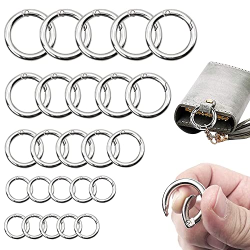 ZACUDA 25 Stück Rund Karabinerring O-Ring Biegering Sprungringe 13/17/19/25/32 mm Karabinerhaken Zinklegierung Schlüsselringe Snap für Brieftaschen, Kunsthandwerk, Handtaschen (Silber) von ZACUDA