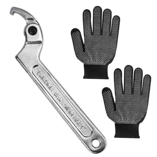 ZACUDA Verstellbarer Hakenschlüssel, 19-51 mm C Hakenschlüssel Chrome-Vanadium Hakenschlüssel Gelenk-Hakenschlüssel mit rutschfesten Handschuhen für Zylindrische Muttern (Quadratischer Kopf) von ZACUDA