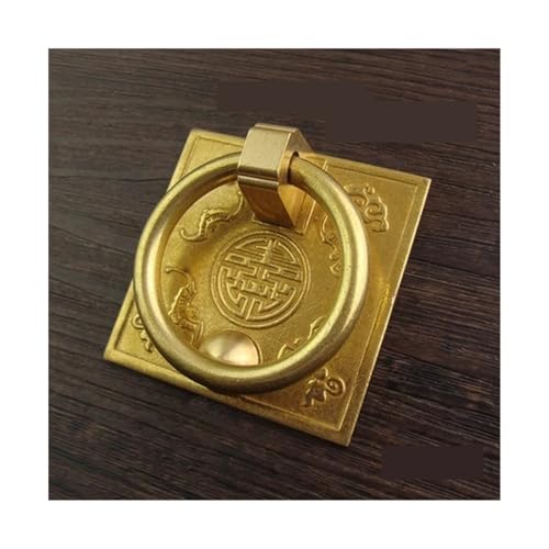 Türklopfer, Türklopfer Antik Antike quadratische Griffe Bronze Schrank Schubladenknöpfe Klopfer Retro Messing Küchenknopf Zug 6x6cm Türring Griff(Brass color) von ZACUNXY