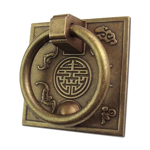 Türklopfer, Türklopfer Antik Antike quadratische Griffe Bronze Schrank Schubladenknöpfe Klopfer Retro Messing Küchenknopf Zug 6x6cm Türring Griff(Bronze color) von ZACUNXY