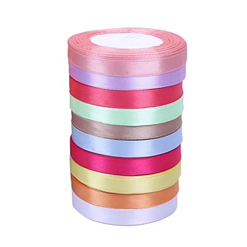 ZADAWERK® Satinband - Pastell - 12 mm x 23 m - 10 Rollen - 10 Farben - zart Leuchtend - seidig glänzend - Dekoration - Geschenkband - Schleifenband von ZADAWERK