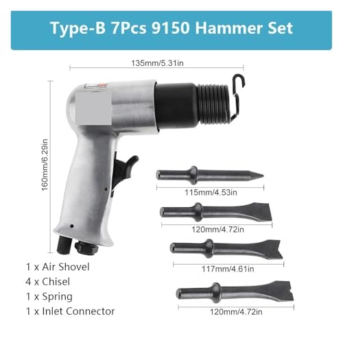 3/4/7/8Pcs Pneumatische Werkzeug Air Hammer Handheld Pistole Gas Air Schaufeln Kleine Rost Entferner schneiden Bohren Luft Meißel Werkzeuge Druckluftwerkzeuge(Type-B 7Pcs 9150 Set) von ZADCCS