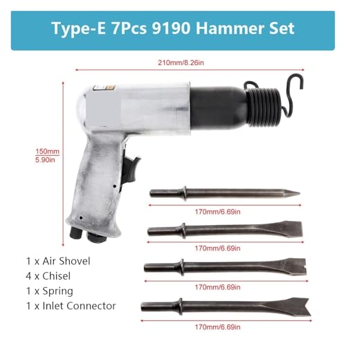 3/4/7/8Pcs Pneumatische Werkzeug Air Hammer Handheld Pistole Gas Air Schaufeln Kleine Rost Entferner schneiden Bohren Luft Meißel Werkzeuge Druckluftwerkzeuge(Type-E 7Pcs 9190 Set) von ZADCCS