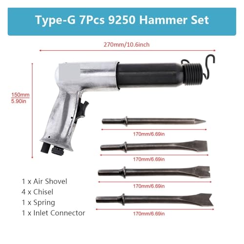 3/4/7/8Pcs Pneumatische Werkzeug Air Hammer Handheld Pistole Gas Air Schaufeln Kleine Rost Entferner schneiden Bohren Luft Meißel Werkzeuge Druckluftwerkzeuge(Type-G 7Pcs 9250 Set) von ZADCCS