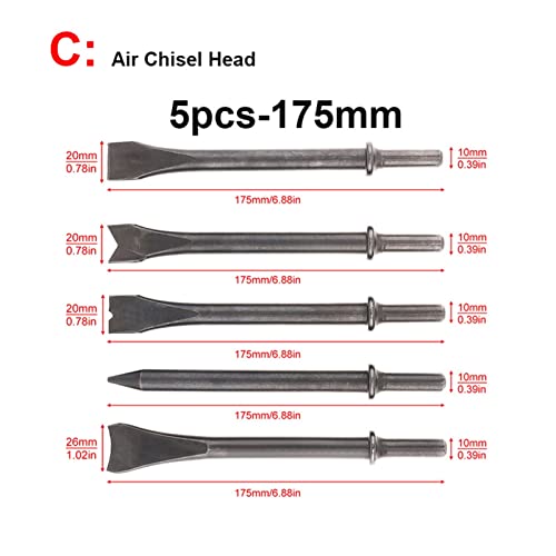 4 teile/los Lufthammer Kopf Luft Meißel Hartstahl Feste Schlaghammer Kopfstütze Pneumatische Werkzeug zum Klopfen/Rostentfernung Druckluftwerkzeuge(Air Chisel Head-5pcs) von ZADCCS