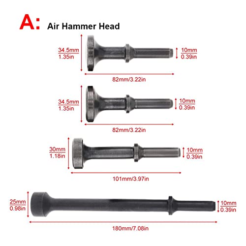4 teile/los Lufthammer Kopf Luft Meißel Hartstahl Feste Schlaghammer Kopfstütze Pneumatische Werkzeug zum Klopfen/Rostentfernung Druckluftwerkzeuge(Air Hammer Head-4pcs) von ZADCCS