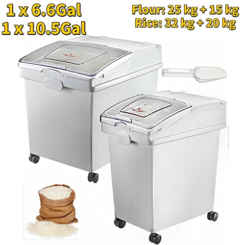 6.6Gal-21Gal Küchenbehälter Vorratsbehälter for Zutaten mit Rad &Schaufel for die gewerbliche Aufbewahrung von Reismehl, Mais, Sojabohnen Für Heimwerker(1x6.6Gal 1x10.5Gal) von ZADCCS