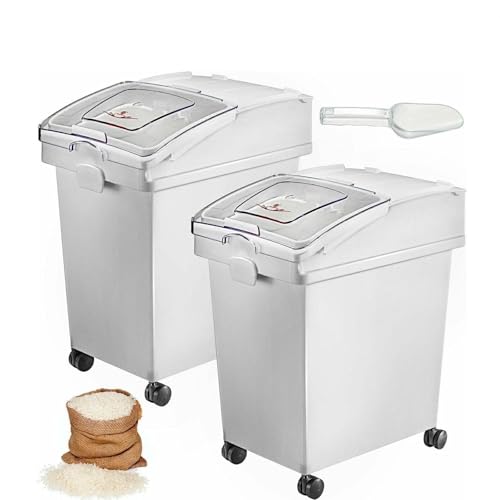 6.6Gal-21Gal Küchenbehälter Vorratsbehälter for Zutaten mit Rad &Schaufel for die gewerbliche Aufbewahrung von Reismehl, Mais, Sojabohnen Für Heimwerker(2 x 6.6 Gal) von ZADCCS