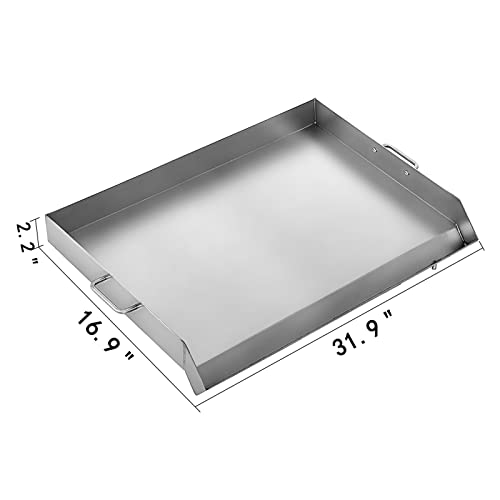 Edelstahl Griddle Flat Top Grill Bratpfanne mit Griffen for Outdoor Camping BBQ Grillen Kochen Pfannkuchen Speck Ei Für Heimwerker(32x17 Inch) von ZADCCS