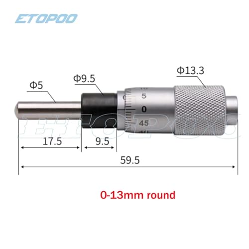 Mikrometer, 0-13 Mm Rundkopf-Mikrometer Flachgewinde-Mikrometerkopf Rundbereich-Mikrometerkopf Messwerkzeuge für Heimwerker/Haushalt(13MM B) von ZADCCS