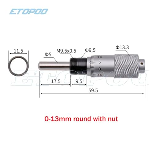 Mikrometer, 0-13 Mm Rundkopf-Mikrometer Flachgewinde-Mikrometerkopf Rundbereich-Mikrometerkopf Messwerkzeuge für Heimwerker/Haushalt(13MM C) von ZADCCS