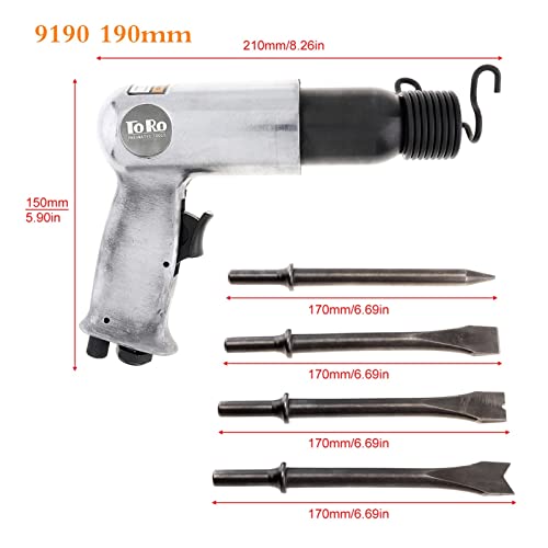 Professionelle Handheld-Pistole Gasschaufeln 9150 120mm / 9190 190mm Air Hammer Kleiner Rostentferner Pneumatische Werkzeuge mit 4 Meißeln Druckluftwerkzeuge(9190 190mm) von ZADCCS