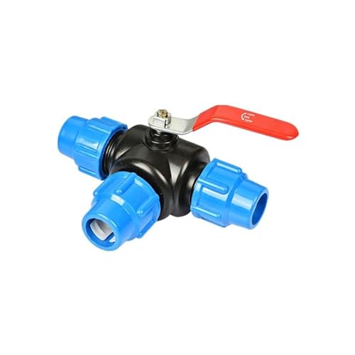 1 Stück PE-Dreiwege-Schnellanschlussventil-T-Stück – langlebiges T-Typ-Kunststoffrohrventil for Wasser, Öl und Gas(Blue,32mm) von ZADIKO