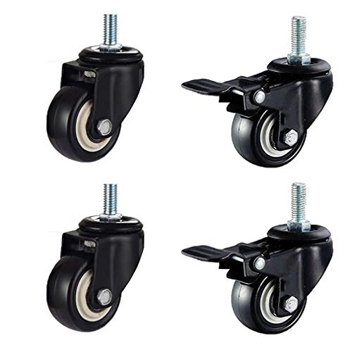 Satz mit 4 Hochleistungs-Lautlos-Schraubenrollen 1,5 Zoll mit Sicherheitsbremsen, Polyurethan-Räder for Möbel und Geräte(M8 2 brake+2 no brake) von ZADIKO