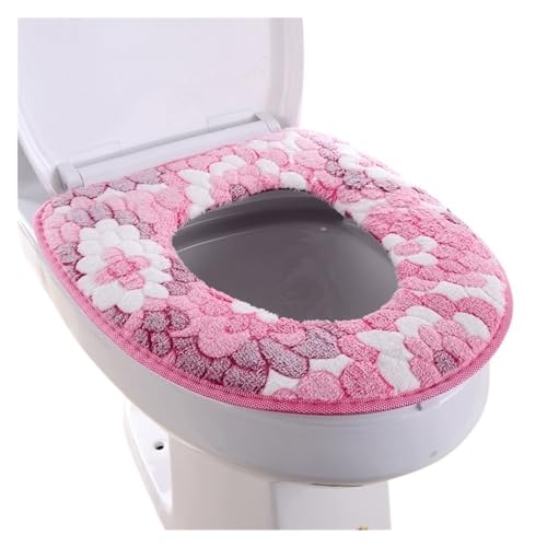 ZADIKO Verdicktes warmes Toilettenkissen Verdickter Toilettenbezug, Plüsch-Tablett, Blumen-Vierfarben-Toilettenvorleger, Wasserdichter Klettverschluss (Color : Pink) von ZADIKO
