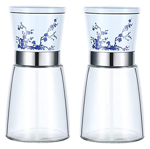 Salz und PfeffermüHle Salz- Und Pfeffermühlen-Set，Salz- Und Pfeffermühle Aus Blauem Und Weißem Porzellan Mit Gewürzflaschenkörper Aus Glas Muskatnuss MüHle (Blue : 2pc, Size : 13.5 * 6.5cm) von ZAEGO