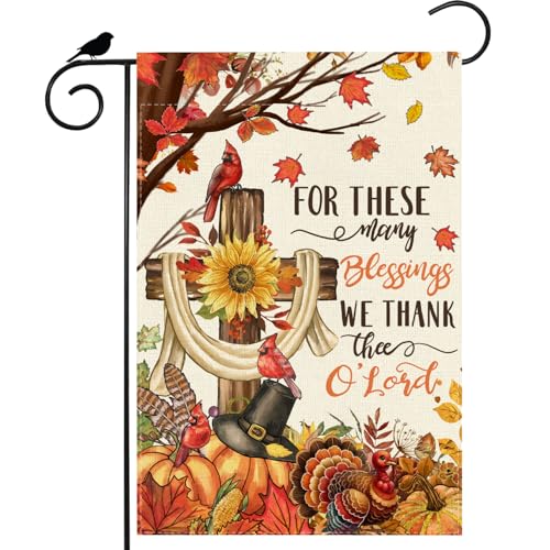 ZAEW Thanksgiving Cross Kardinal Kürbisse Ahornblätter Herbst Gartenflagge Hofflagge 30,5 x 45,7 cm doppelseitig klein Mini Outdoor Bauernhaus Urlaub Dekoration von ZAEW