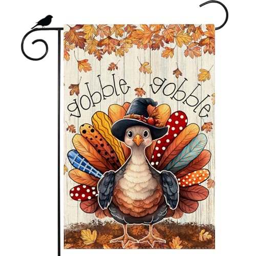 ZAEW Thanksgiving Gobble Truthahn Ahornblätter Herbst Gartenflagge Hofflagge 30,5 x 45,7 cm doppelseitig klein Mini Outdoor Bauernhaus Urlaub Dekoration von ZAEW