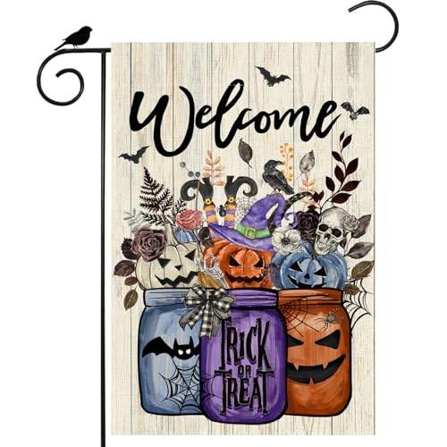 ZAEW Willkommens-Halloween-Gartenflagge, Aquarell, Süßes oder Saures, Vasen, Kürbisse, Blumenblätter, Hofflagge, 30,5 x 45,7 cm, doppelseitig, kleiner Mini-Hof, Outdoor, Urlaub, Party-Dekoration ZAEW Willkommens-Halloween-Gartenflagge, Aquarell, Süßes oder Saures, Vasen, Kürbisse, Blumenblätter, Hofflagge, 30,5 x 45,7 cm, doppelseitig, kleiner Mini-Hof, Outdoor, Urlaub, Party-Dekoration von ZAEW