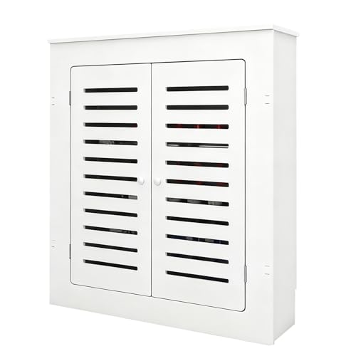 Moderne Heizkörperverkleidung Schrank, Weißes PVC Holz Kunststoff Heizkörperabdeckung mit Gitter und Doppeltüren für Wohnzimmer Flur(80x80x20cm/31.4x31.4x7.8in) von ZAFDZSW