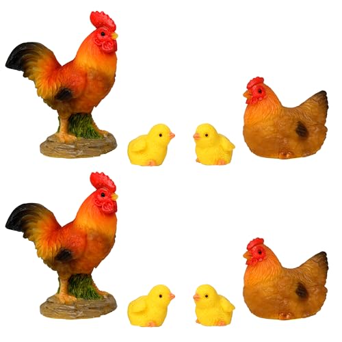 ZAHD 8 PCS Miniatur hühner deko Huhn klein klein Huhn Miniatur Bonsai Hahnfiguren Hühner Simulation Küken Hahn Henne Modell Miniatur Retro Hühnerstall Küken Hahn Henne Modell Figuren (Bunt) von ZAHD