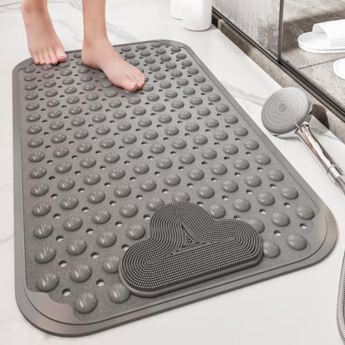 Duschmatte rutschfest 80x50cm,Antirutschmatte Dusche mit Ablauflöchern,Duscheinlage rutschfest Schimmelresistent und Maschinenwaschbar,Duschmatten rutschfest für Badewanne und Duschraum(Grau) von ZAHDMA