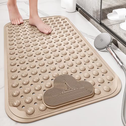 Duschmatte rutschfest 90x60cm,Antirutschmatte Dusche mit Ablauflöchern,Duscheinlage rutschfest Schimmelresistent und Maschinenwaschbar,Duschmatten rutschfest für Badewanne und Duschraum(Beige) von ZAHDMA