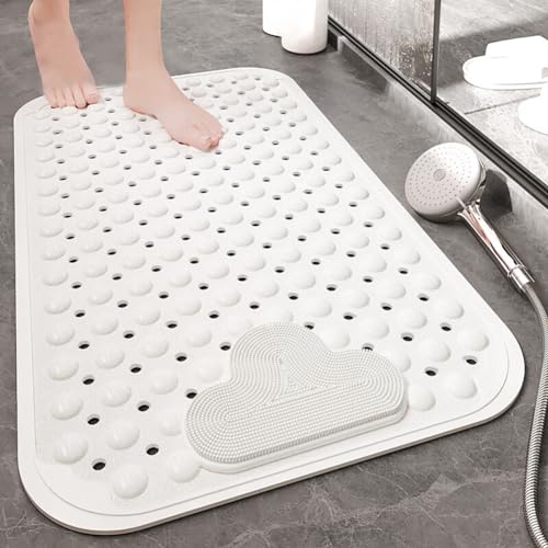 Duschmatte rutschfest 90x60cm,Antirutschmatte Dusche mit Ablauflöchern,Duscheinlage rutschfest Schimmelresistent und Maschinenwaschbar,Duschmatten rutschfest für Badewanne und Duschraum(Weiß) von ZAHDMA