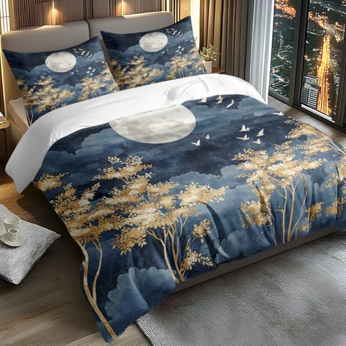 Bettdecke 135X200 Blaues Gold Microfibre Bettwäsche-Sets,Bettdecke 135X200 Set Mit Kissen,Bettwäsche Set,Jahreszeiten Herbst Bettwäsche, Soft Duvet Cover, Breathable Deckenbezug von ZAHHYG
