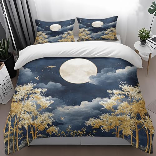 Bettdecke 135X200 Goldblau Microfibre Bettwäsche-Sets,Bettdecke 135X200 Set Mit Kissen,Bettwäsche Set,Jahreszeiten Herbst Bettwäsche, Soft Duvet Cover, Breathable Deckenbezug von ZAHHYG