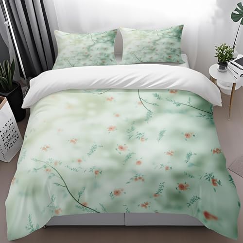 Bettdecke 135X200 Grüner Druck Microfibre Bettwäsche-Sets,Bettdecke 135X200 Set Mit Kissen,Bettwäsche Set,Jahreszeiten Herbst Bettwäsche, Soft Duvet Cover, Breathable Deckenbezug von ZAHHYG
