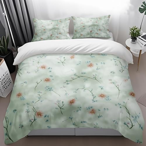 Bettdecke 135X200 Grünes Muster Microfibre Bettwäsche-Sets,Bettdecke 135X200 Set Mit Kissen,Bettwäsche Set,Jahreszeiten Herbst Bettwäsche, Soft Duvet Cover, Breathable Deckenbezug von ZAHHYG