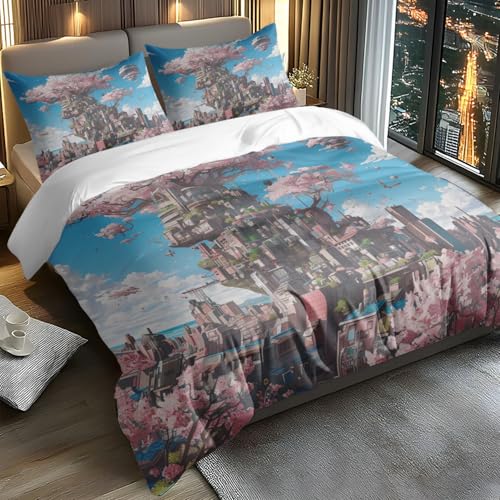 Bettdecke 200X200Cm Gebäude Microfibre Bettwäsche-Sets,Bettbezug Mit 2 X Pillow,Bettwäsche Set,Jahreszeiten Herbst Bettwäsche, Soft Duvet Cover, Breathable Deckenbezug von ZAHHYG