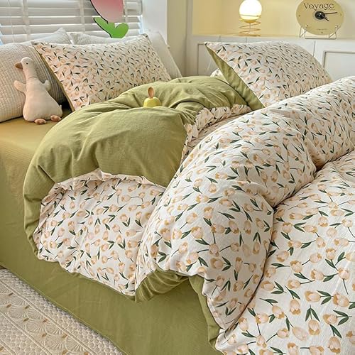 Bettdecke 200X200Cm Grüne Tulpen Bettwäsche-Sets,Herbst Bettwäsche-Sets,3 Bettwäsche Set, 2 X Pillow 50 X 75 cm,Quilt Duvet Set,Microfibre, Bedsure Bettwäsche,Bedding Set von ZAHHYG